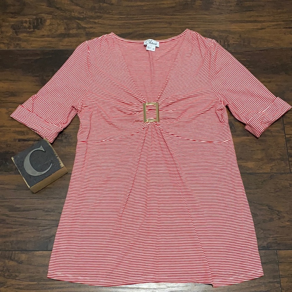 CHAUS Red & white striped top
